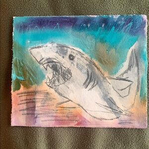 Original art work on canvas. “Shark” by Mons. 2013. Approx 11 1/2” x 9 1/2”